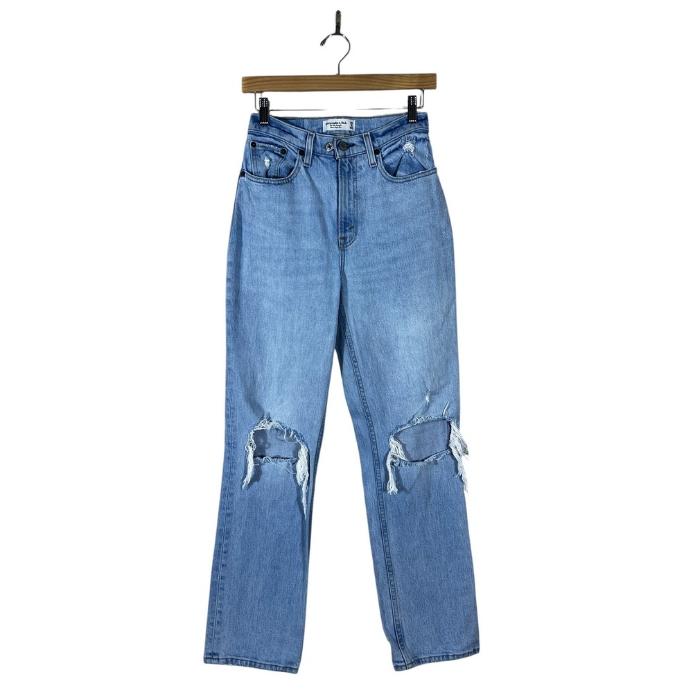 Abercrombie & Fitch The 90s Straight Distressed Jeans Light Blue Denim Size25/0S